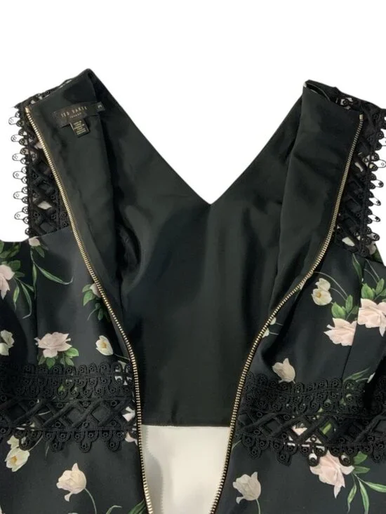 Ted Baker Nolla Printed Skater Dress 3 US/M Black Floral - Picture 8 of 15